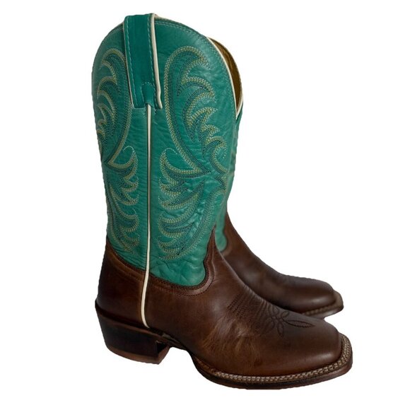 TONY LAMA Rowena 11” Women’s 6B Brown Turquoise Leather Western Boot USA SA2101 - Picture 1 of 15